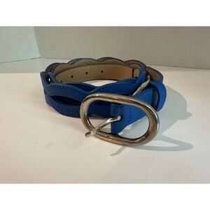 Talbots Blue Leather Belt Oval Buckle Boho Size Large CN4981